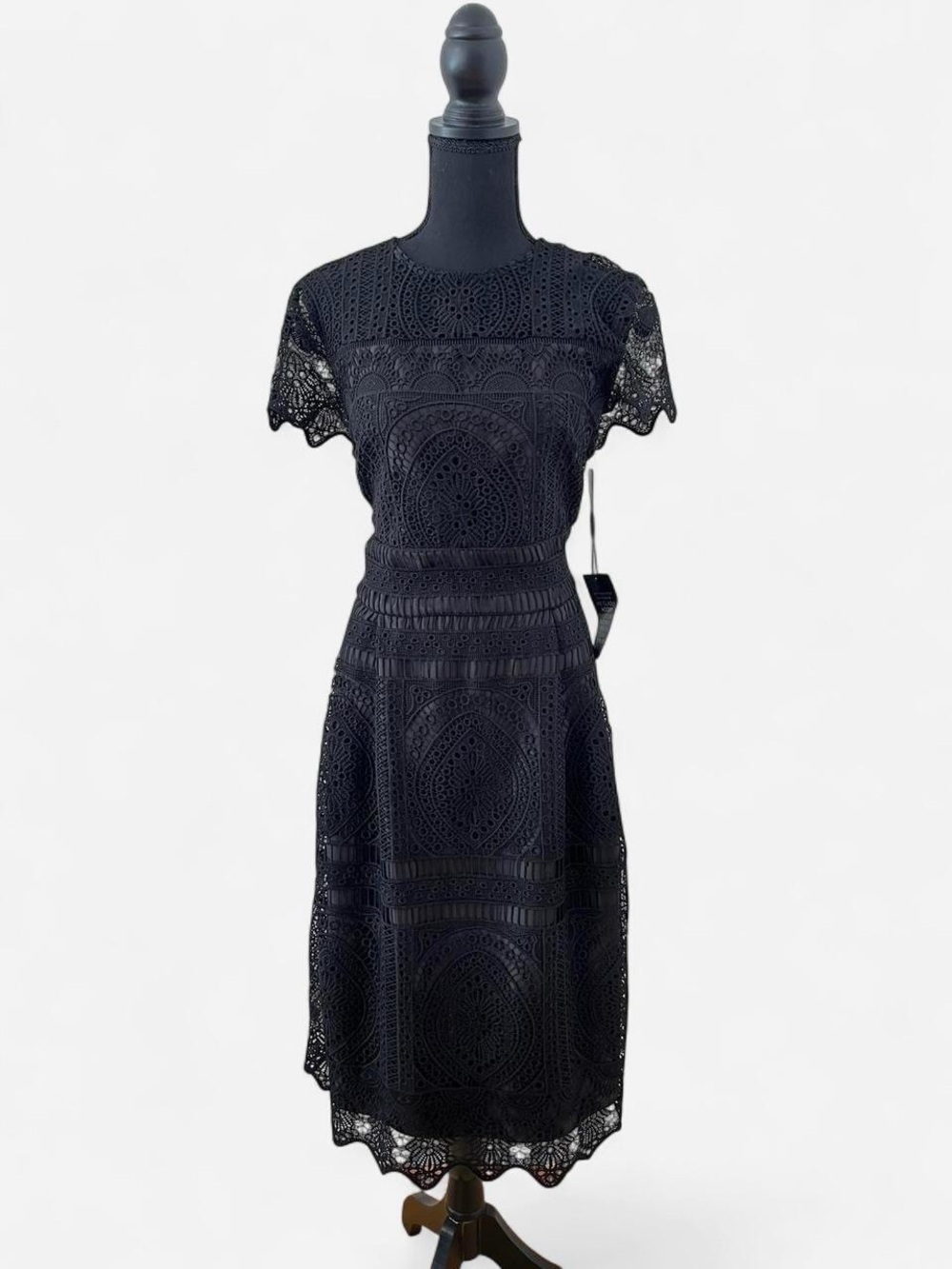 NWTs Delicate Lace Eyelet Black Cocktail Dress Goth Dark Romantic Elegant Sz 14